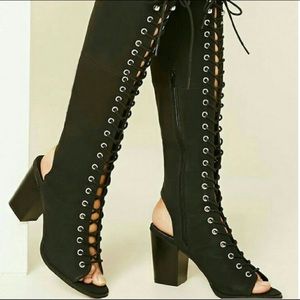 Forever21 Open toe knee-high boots